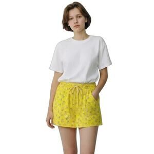 Cozee Corner Women Drawstring Casual Mini Skirt XL Yellow Pineapple Print Cotton